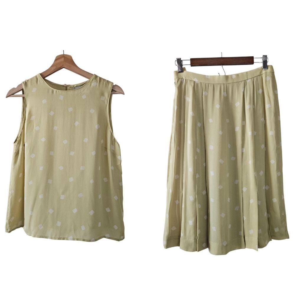 Worth Vintage Chartreuse 100% Pure Silk 2 Piece Skirt Set Career Business Sz 10